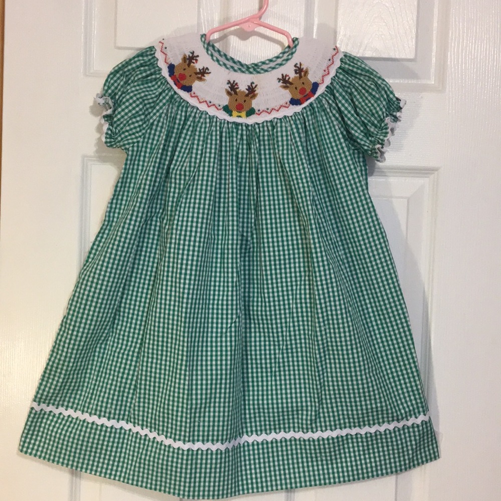 Smocked Reindeer Christmas Dress for Girl 3T